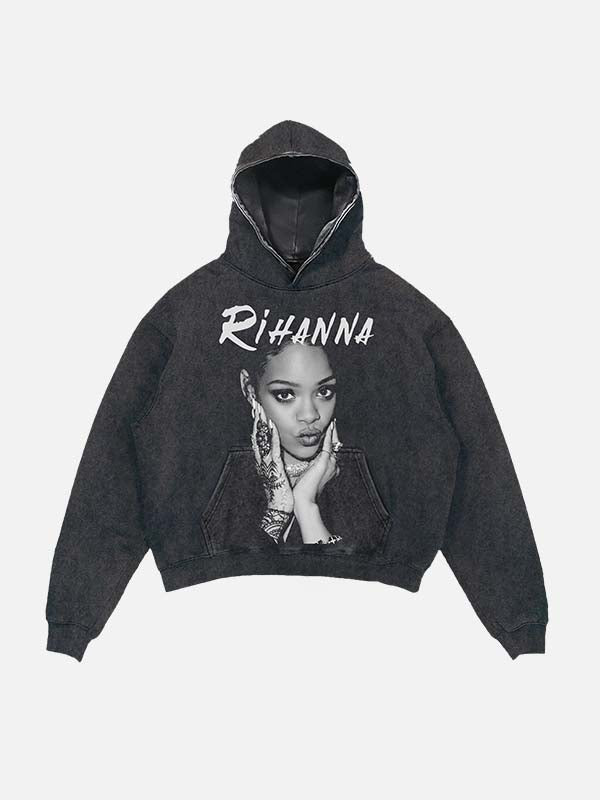 Rihanna Print Slant Pockets Hoodie