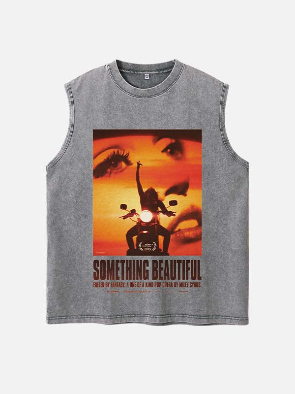 Miley Cyrus Print Round Neck Tank