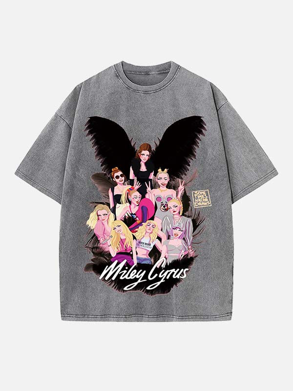 Miley Cyrus Print Round Neck T-shirt