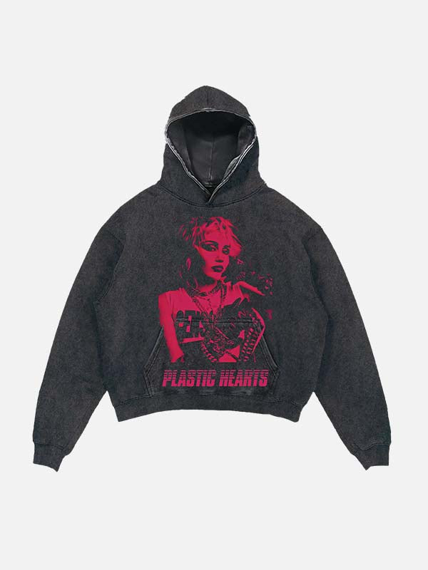Miley Cyrus Print Slant Pockets Hoodie