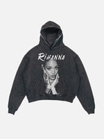 Rihanna Print Slant Pockets Hoodie