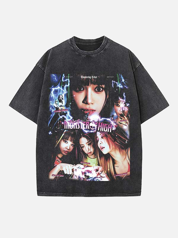 LE SSERAFIM Print Round Neck T-shirt