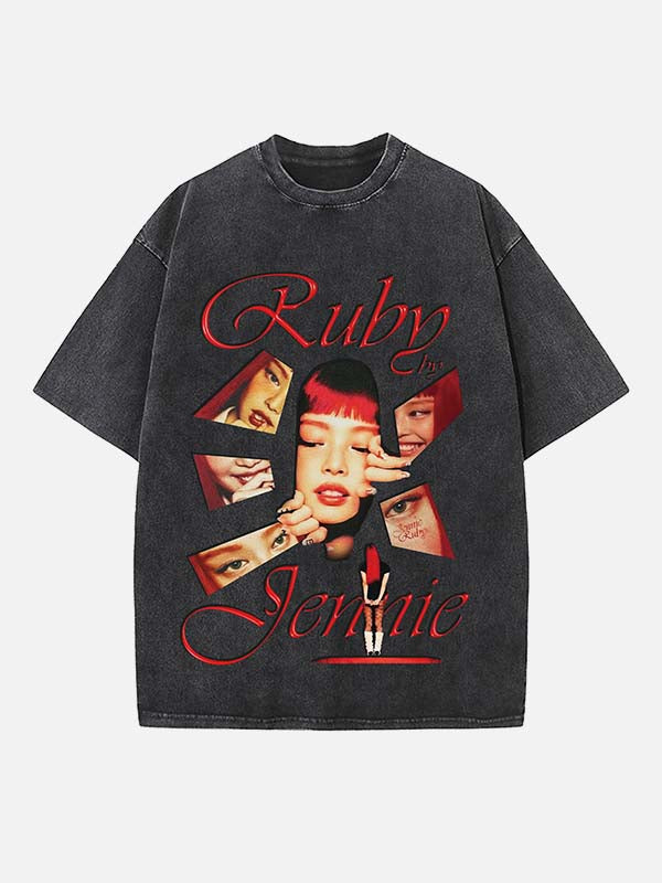 BLACKPINK Jennie Print Round Neck T-shirt