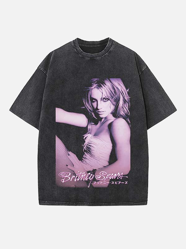 Britney Spears Print Round Neck T-shirt