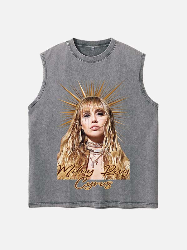 Miley Cyrus Print Round Neck Tank
