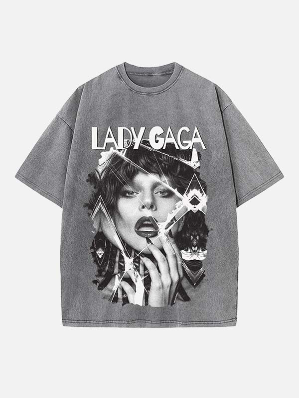 Lady Gaga Print Round Neck T-shirt