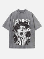 Lady Gaga Print Round Neck T-shirt