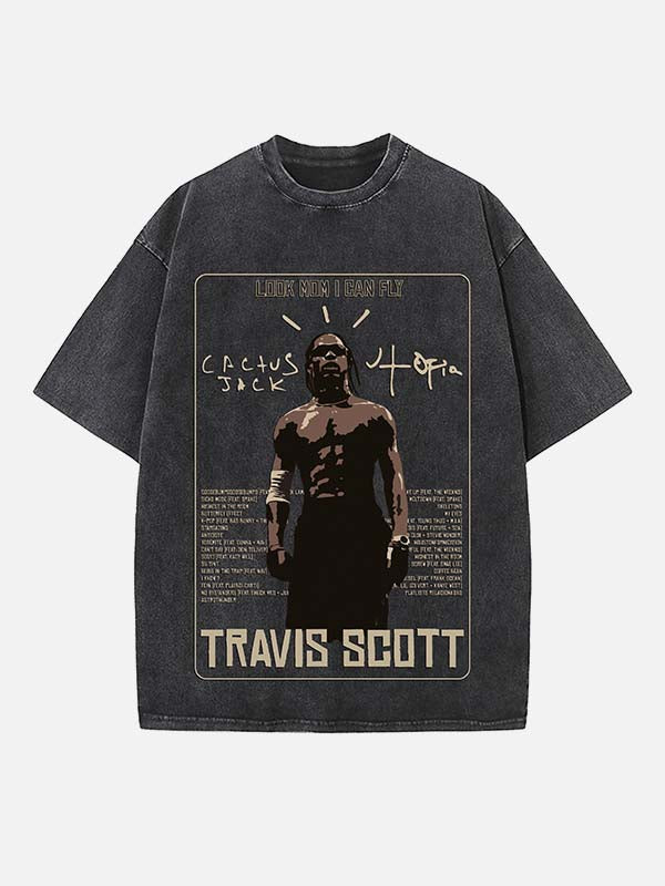 Travis Scott Print Round Neck T-shirt