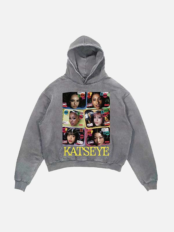 KATSEYE Print Slant Pockets Hoodie