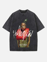 Lady Gaga Print Round Neck T-shirt