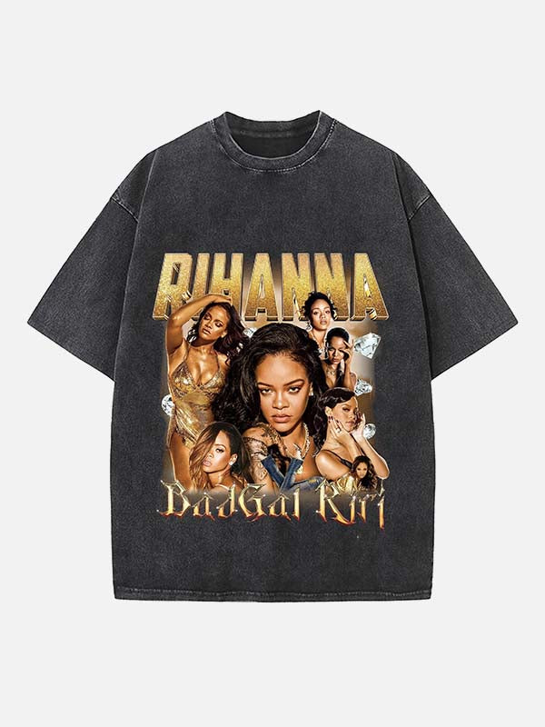 Rihanna Print Round Neck T-shirt