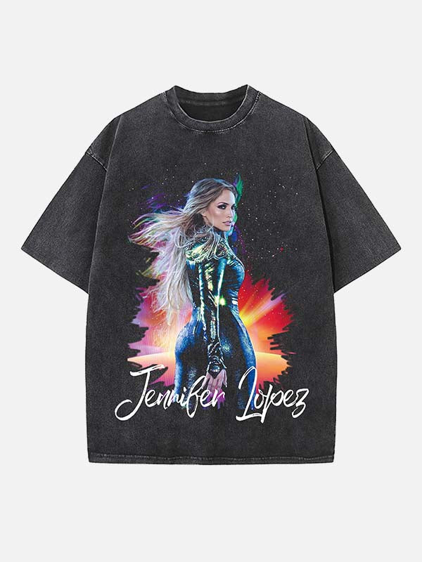 Jennifer Lopez Print Round Neck T-shirt