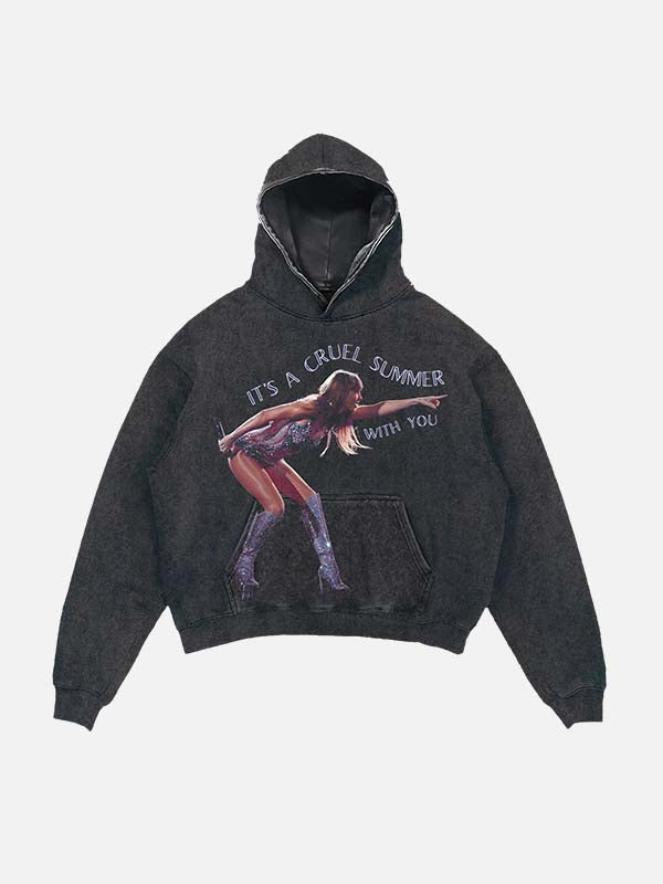 Taylor Swift Print Slant Pockets Hoodie