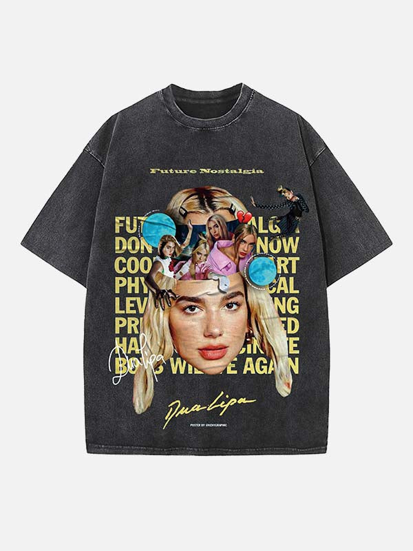Dua Lipa Print Round Neck T-shirt