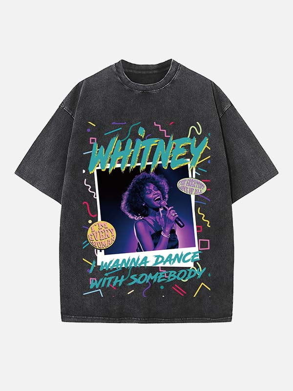 Whitney Houston Print Round Neck T-shirt
