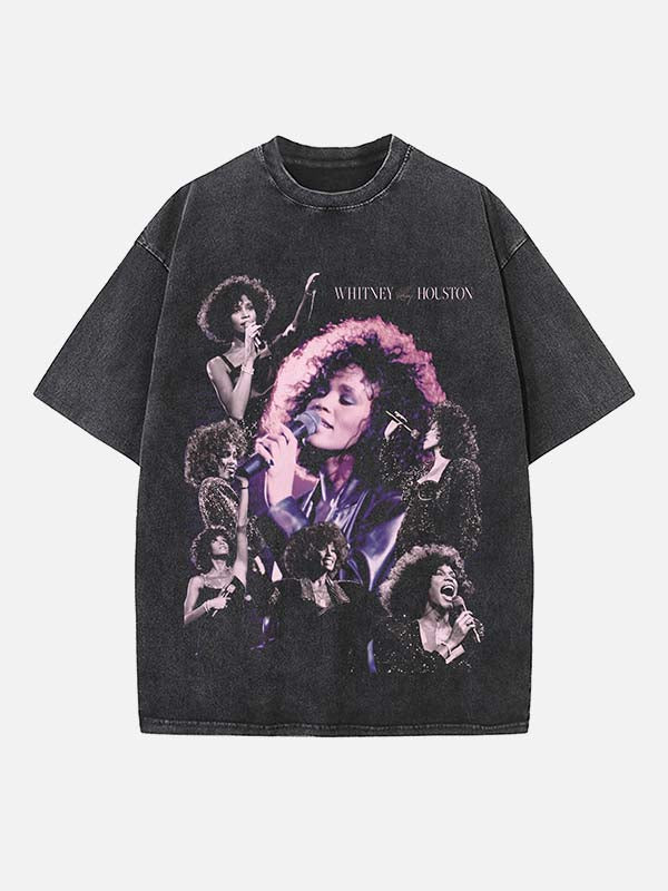 Whitney Houston Print Round Neck T-shirt
