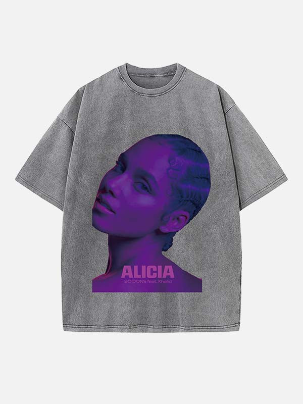 Alicia Keys Print Round Neck T-shirt