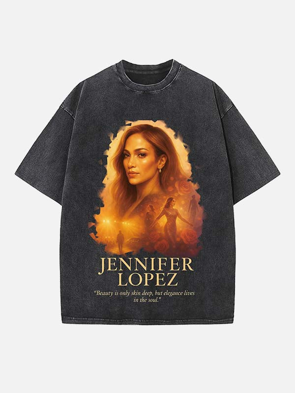 Jennifer Lopez Print Round Neck T-shirt