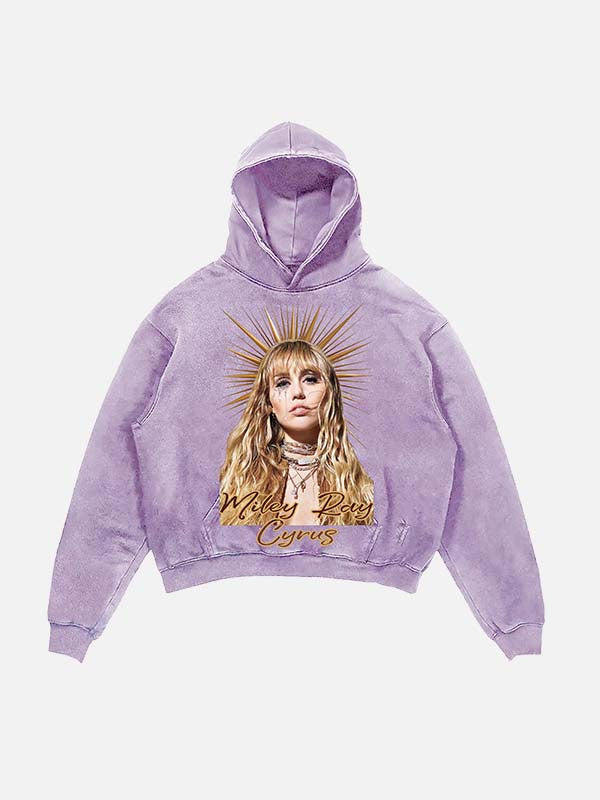 Miley Cyrus Print Slant Pockets Hoodie
