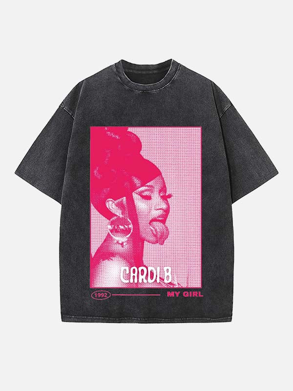 Cardi B Print Round Neck T-shirt