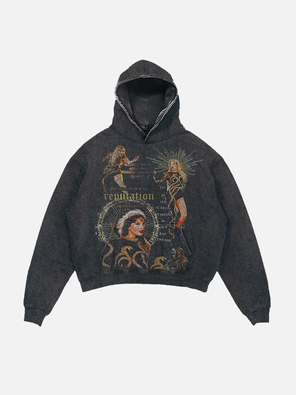Taylor Swift Print Slant Pockets Hoodie