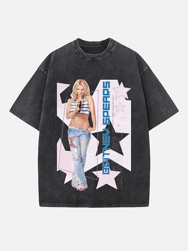 Britney Spears Print Round Neck T-shirt