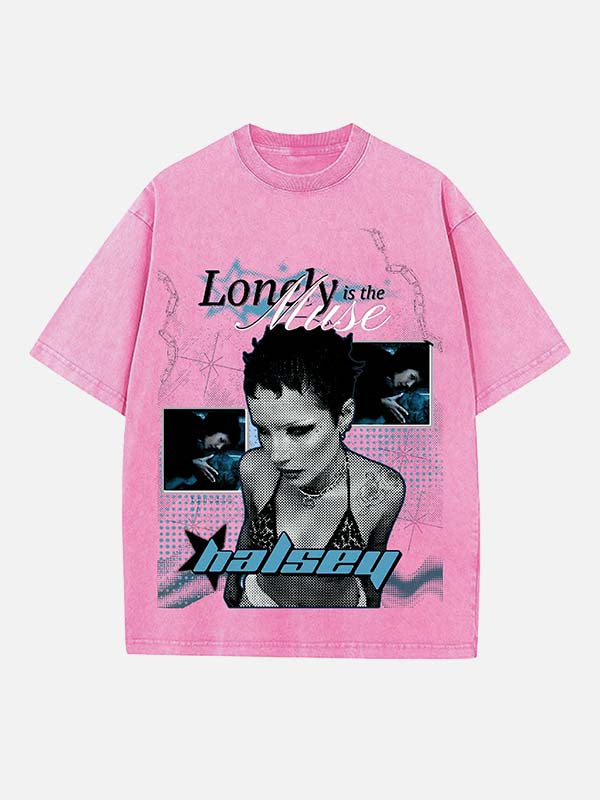 Halsey Print Round Neck T-shirt
