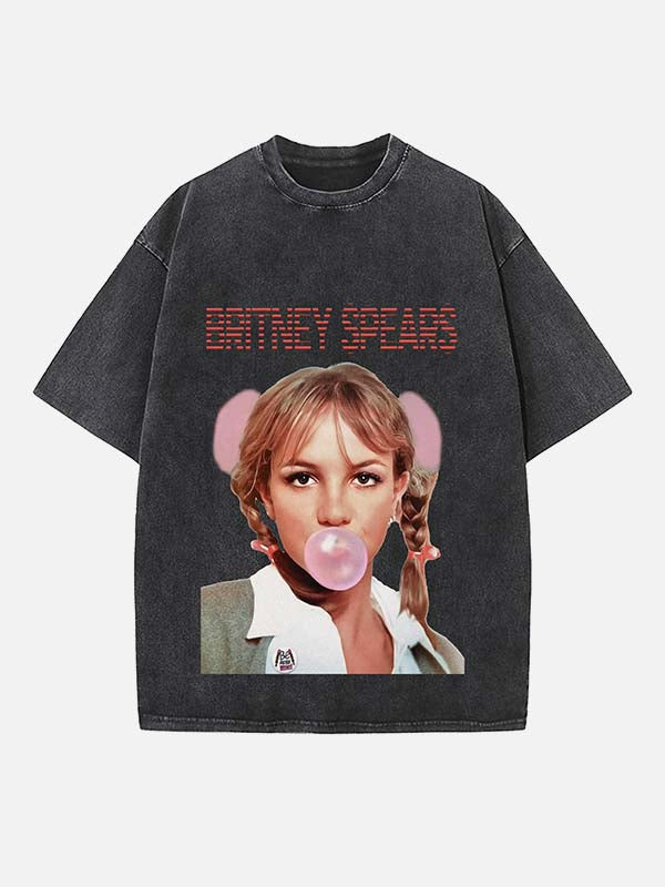 Britney Spears Print Round Neck T-shirt