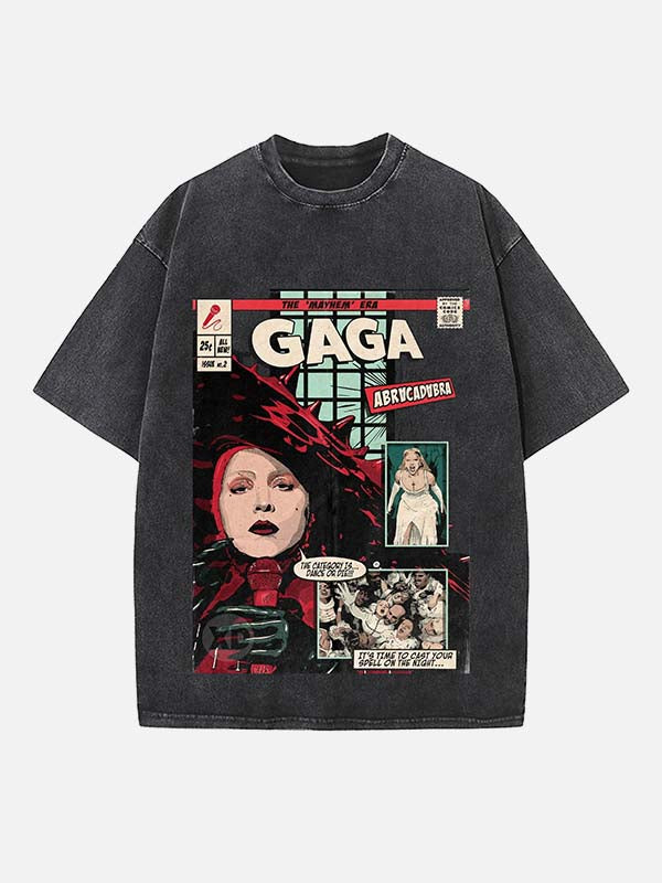 Lady Gaga Print Round Neck T-shirt