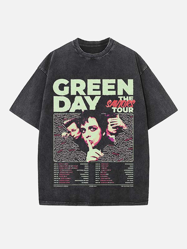 Green Day Print Round Neck T-shirt