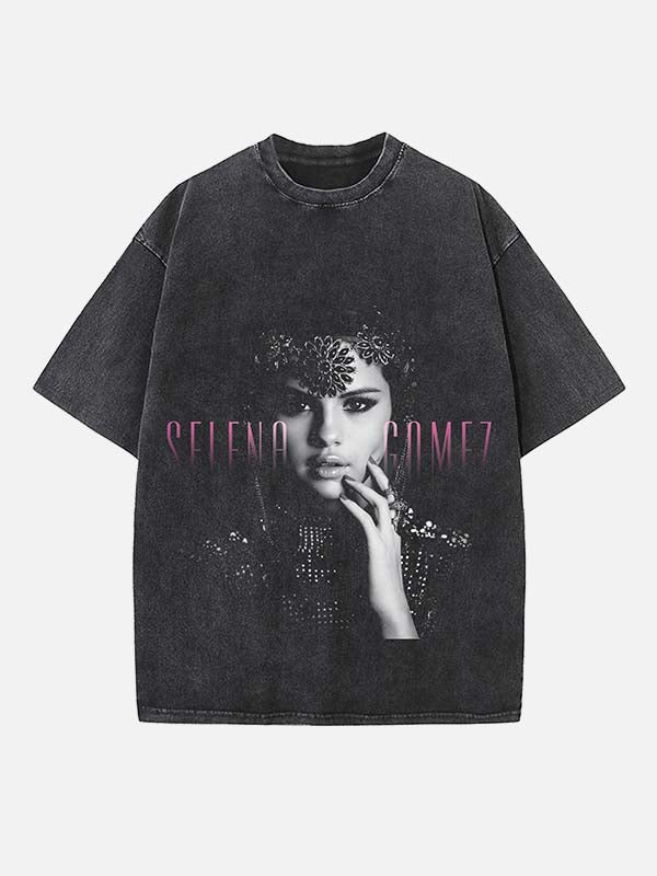 Selena Gomez Print Round Neck T-shirt
