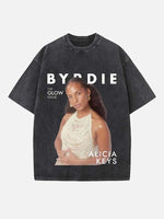 Alicia Keys Print Round Neck T-shirt