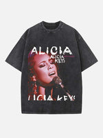 Alicia Keys Print Round Neck T-shirt