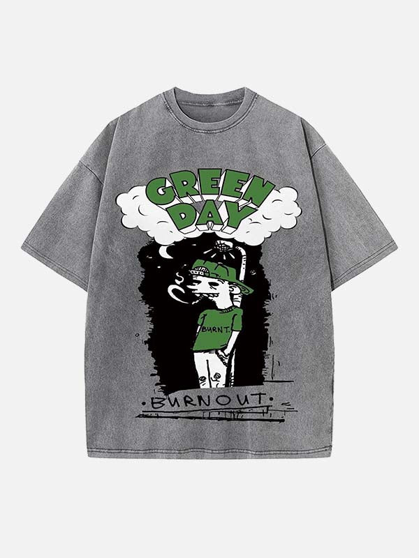 Green Day Print Round Neck T-shirt