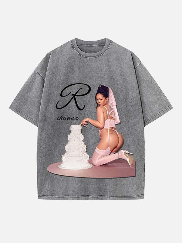Rihanna Print Round Neck T-shirt