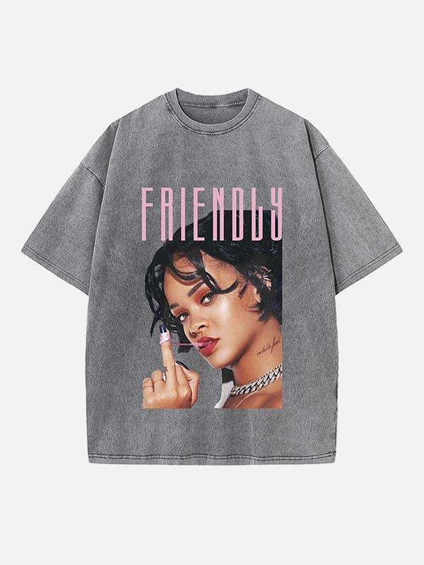 Rihanna Print Round Neck T-shirt