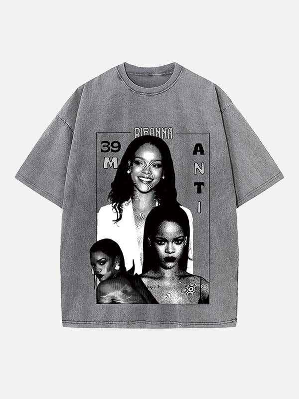 Rihanna Print Round Neck T-shirt