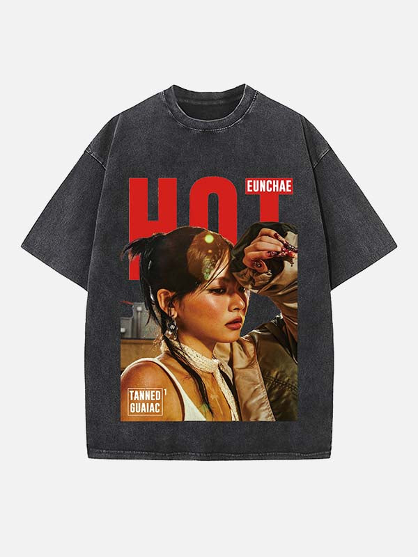 LE SSERAFIM Hong Eunchae Print Round Neck T-shirt