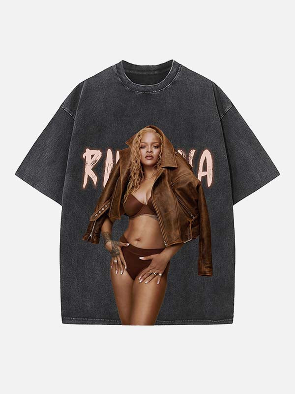 Rihanna Print Round Neck T-shirt