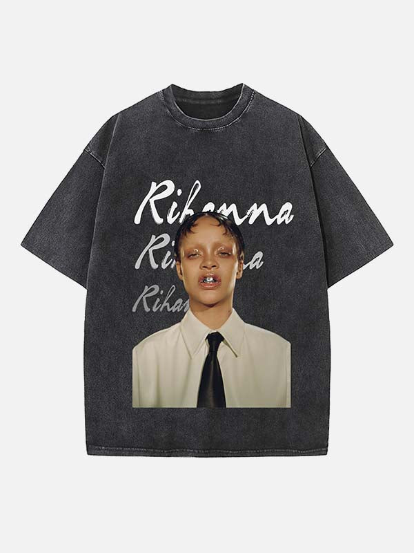 Rihanna Print Round Neck T-shirt