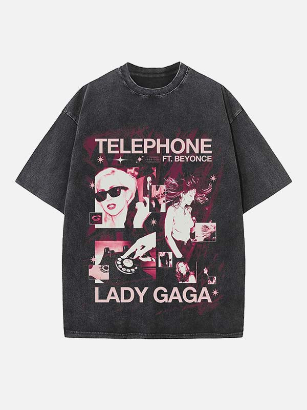 Lady Gaga Print Round Neck T-shirt