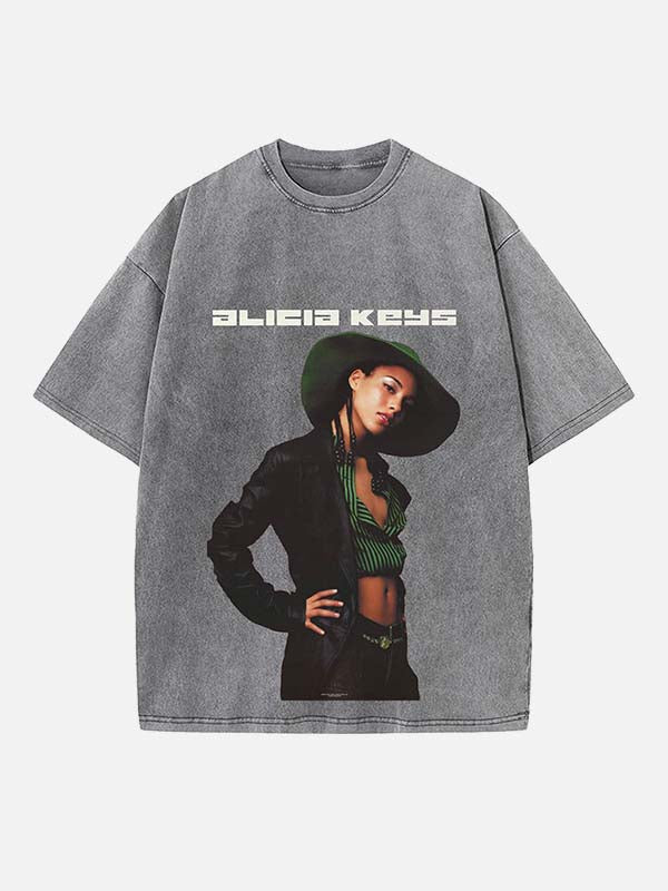 Alicia Keys Print Round Neck T-shirt