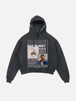 Bad Bunny Print Slant Pockets Hoodie