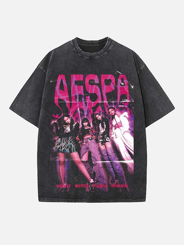Aespa Print Round Neck T-shirt