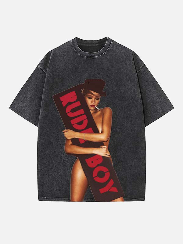 Rihanna Print Round Neck T-shirt