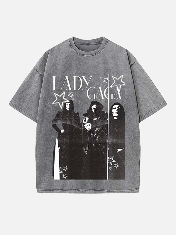 Lady Gaga Print Round Neck T-shirt