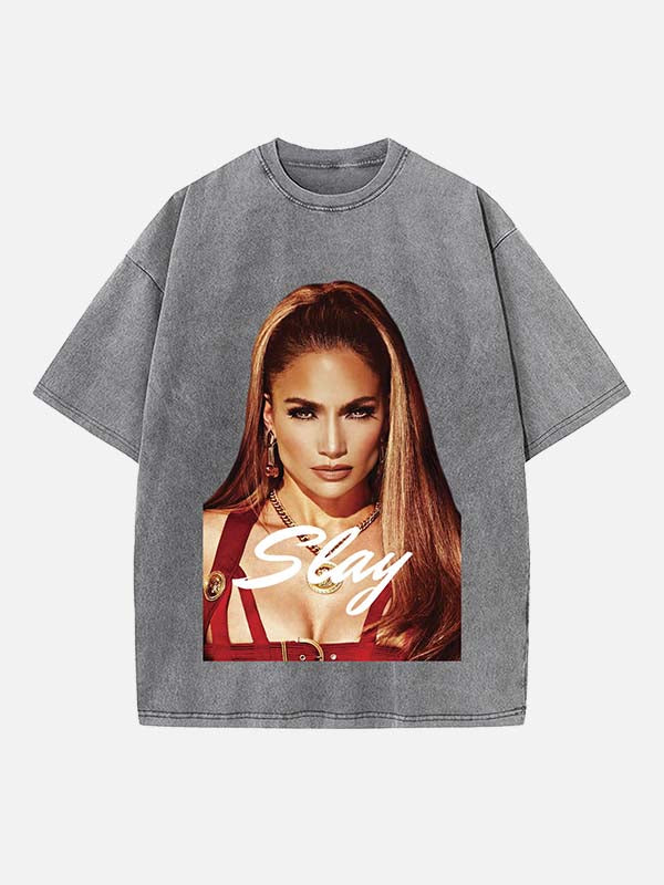Jennifer Lopez Print Round Neck T-shirt