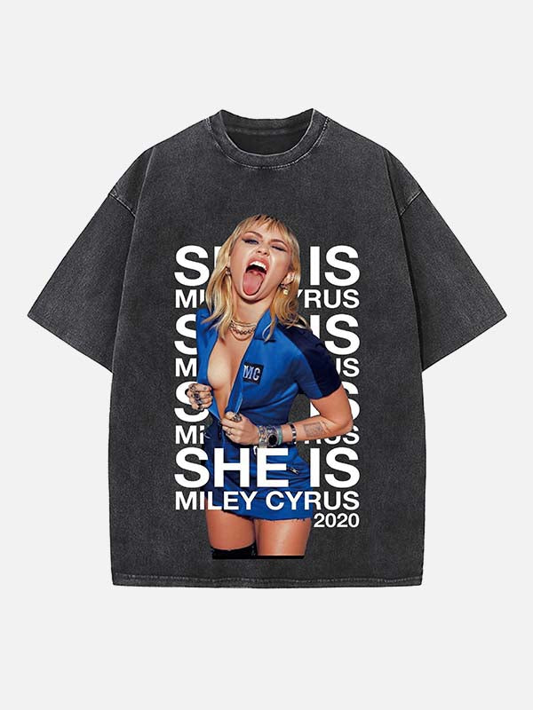 Miley Cyrus Print Round Neck T-shirt