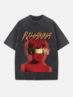 Rihanna Print Round Neck T-shirt