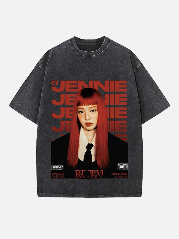 BLACKPINK Jennie Print Round Neck T-shirt